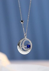 pretty silver moon star baby September birthstone necklace
